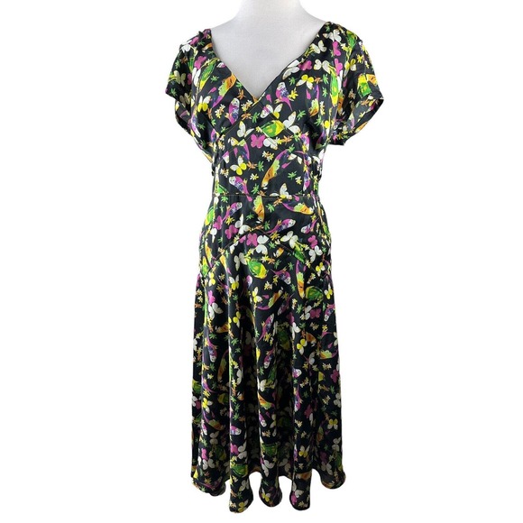 Eshakti Floral Butterfly Bird Dress V-Neck Cap Sleeve A-Line Plus Size 3X 26W - Picture 11 of 16